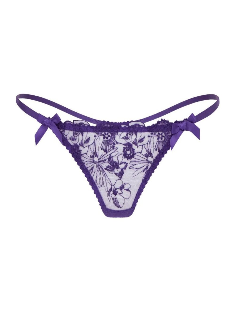 Agent Provocateur Jayce Thong Purple US 4 UK 8 Floral Embroidered NWT